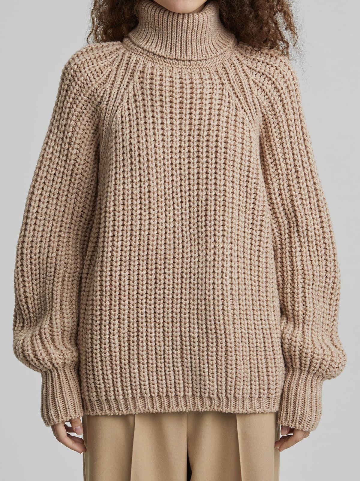 women acrylic high neck knitted tops long sleeve solid color pullover casual sweater