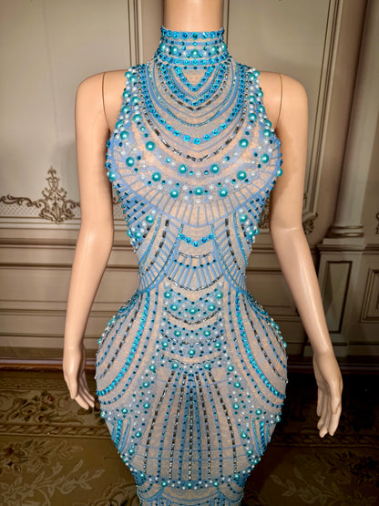 ZD Sexy Sparkly Pearl Rhinestone Sleeveless Long Dress Women Birthday Party Evening Prom Wedding Luxury Photoshoot Outfits
