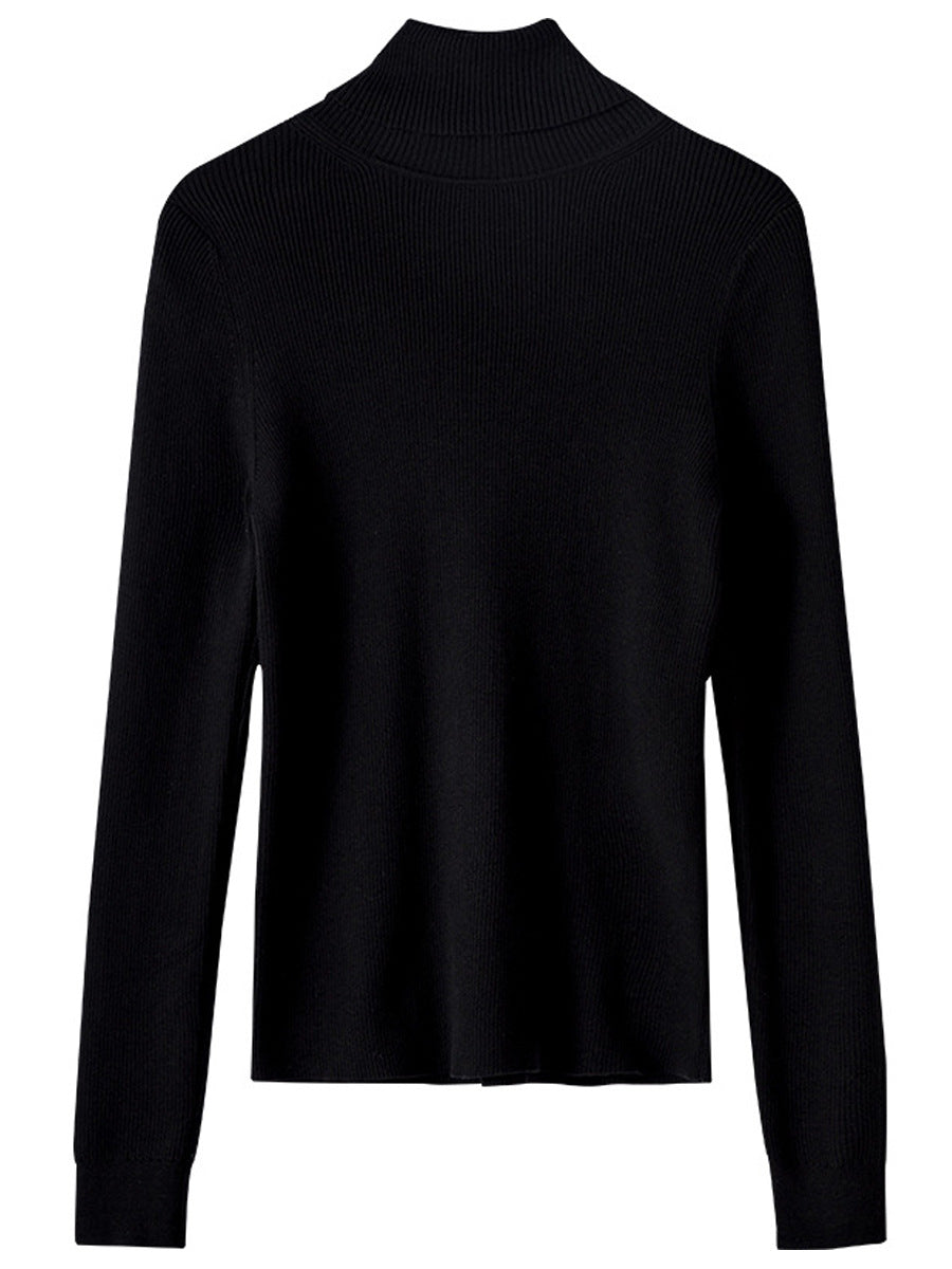 Fall winter casual rolled neck knit top plain color sweaters women slim long sleeve pullover warm knitwear