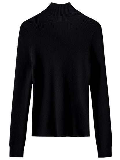 Fall winter casual rolled neck knit top plain color sweaters women slim long sleeve pullover warm knitwear