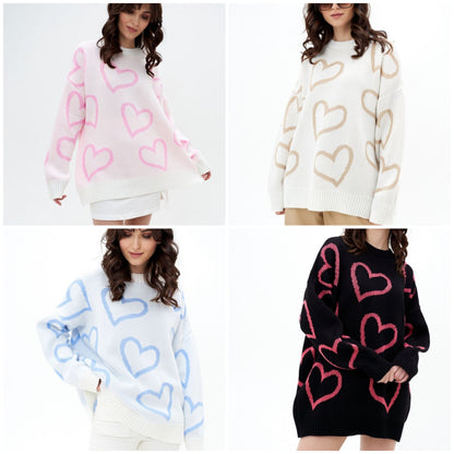 Hot selling Casual Valentine’s Day Long Sleeve Knitwear Color Blocking Knitted Loose Heart Pullover Women Sweater