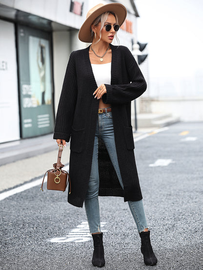 2026 Long Sleeve knitwear fall winter solid color loose women knitted cardigan sweater with pockets