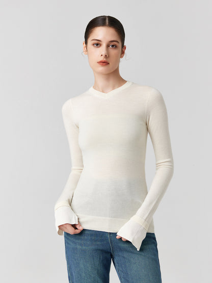 Merino Wool small V-neck knitwear Autumn winter silk wool elegant sweaters knitted basic sweaters top
