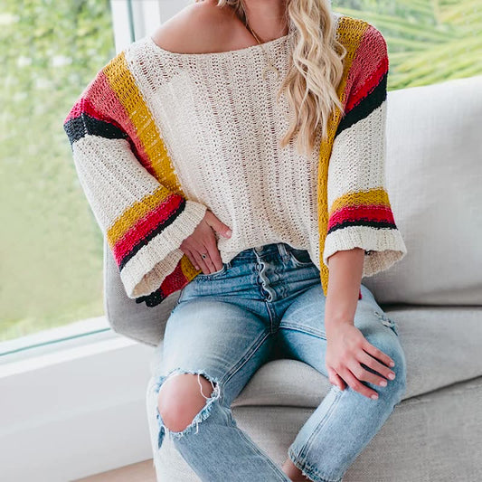 spring summer women’s knitwear off shoulder collar bat sleeve sweaters hollow out pullover jumpers