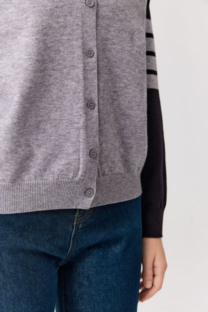 Knitwear round neck Four stripes sweaters coat oversize women casual single-breasted cardigans