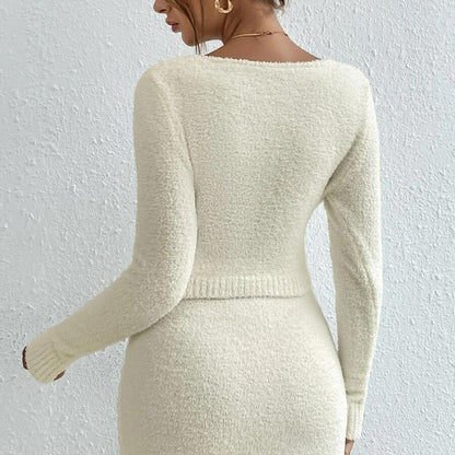 Hot selling V neck bandage knitwear casual loungewear women bodycon sexy knitted two piece dress set