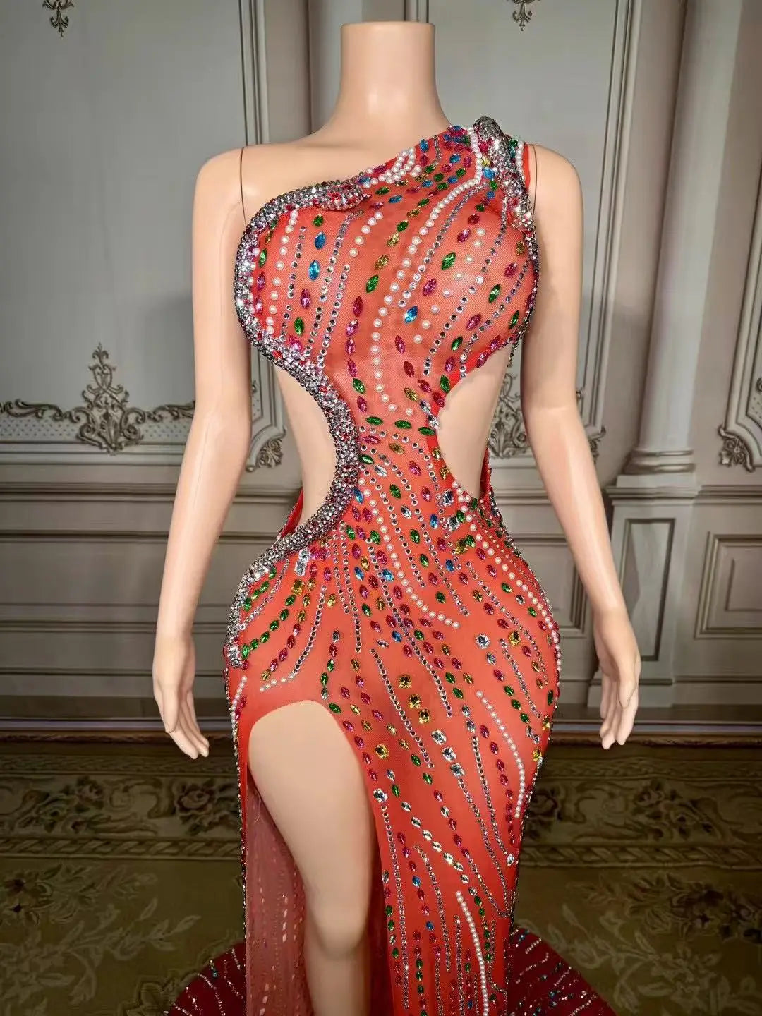 ZD Elegant Prom Bodycon Floor-Length Evening Dress Luxury Rhinestone Diamond Crystals Natural Hand Embroidery for Ladies Night