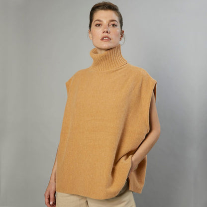 Autumn Winter rolled collar sweaters pure color oversize knit vest sleeveless thicken jumpers women 2026