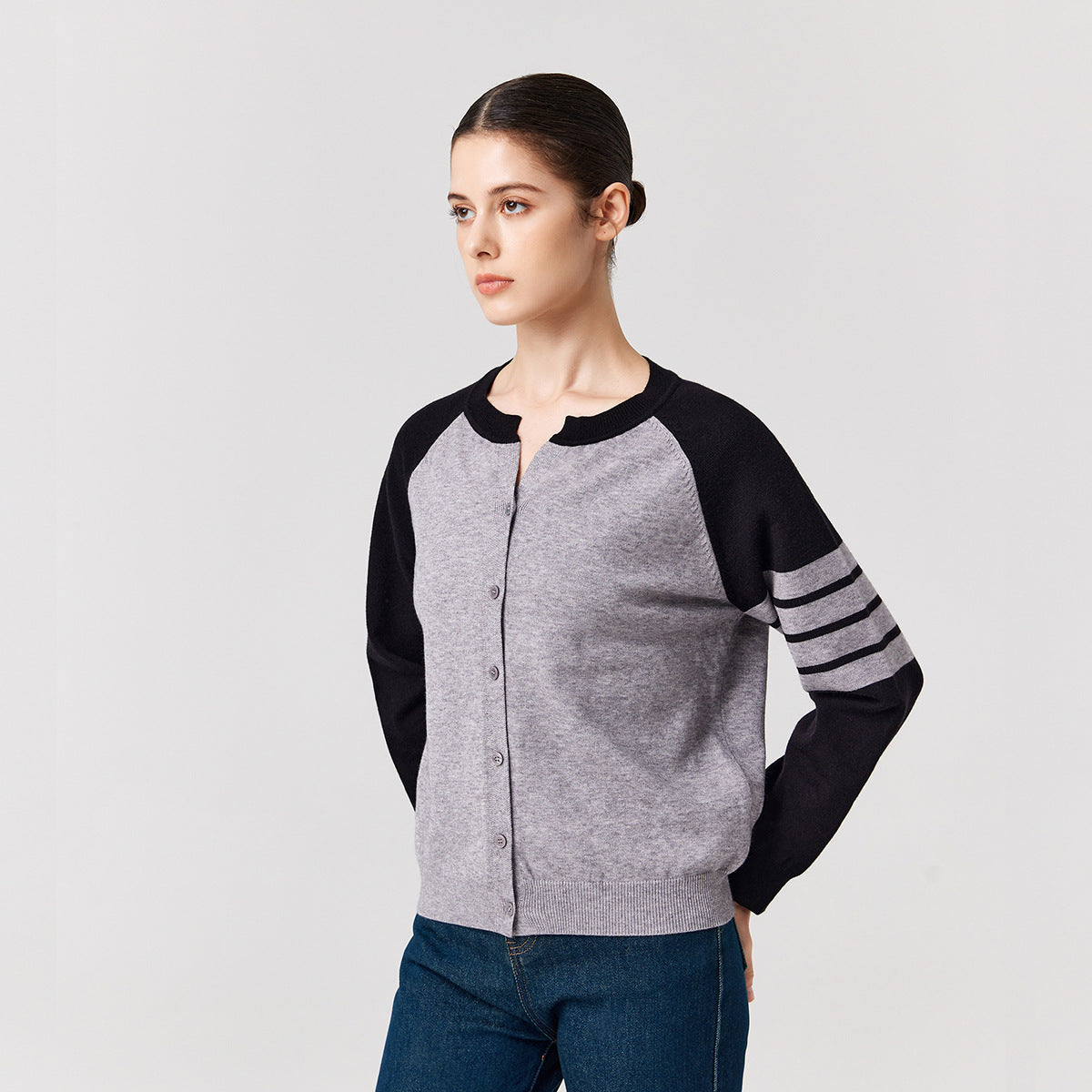 Knitwear round neck Four stripes sweaters coat oversize women casual single-breasted cardigans