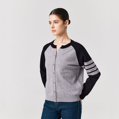 Knitwear round neck Four stripes sweaters coat oversize women casual single-breasted cardigans