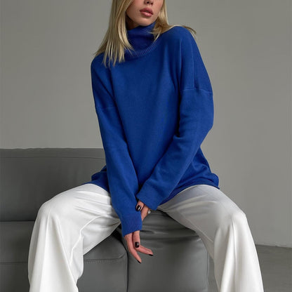 Solid Color Jumper Long Sleeve Casual Loose Winter Women’s High neck Pullover Knitted Sweater Tops