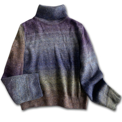 New design stylish wool knitted knitwear high neck loose lazy gradient purple elegant women sweaters