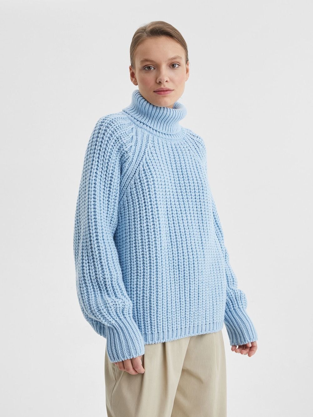 High quality turtleneck knitwear Long Sleeve pure color Knitted oversize thick elegant sweater women