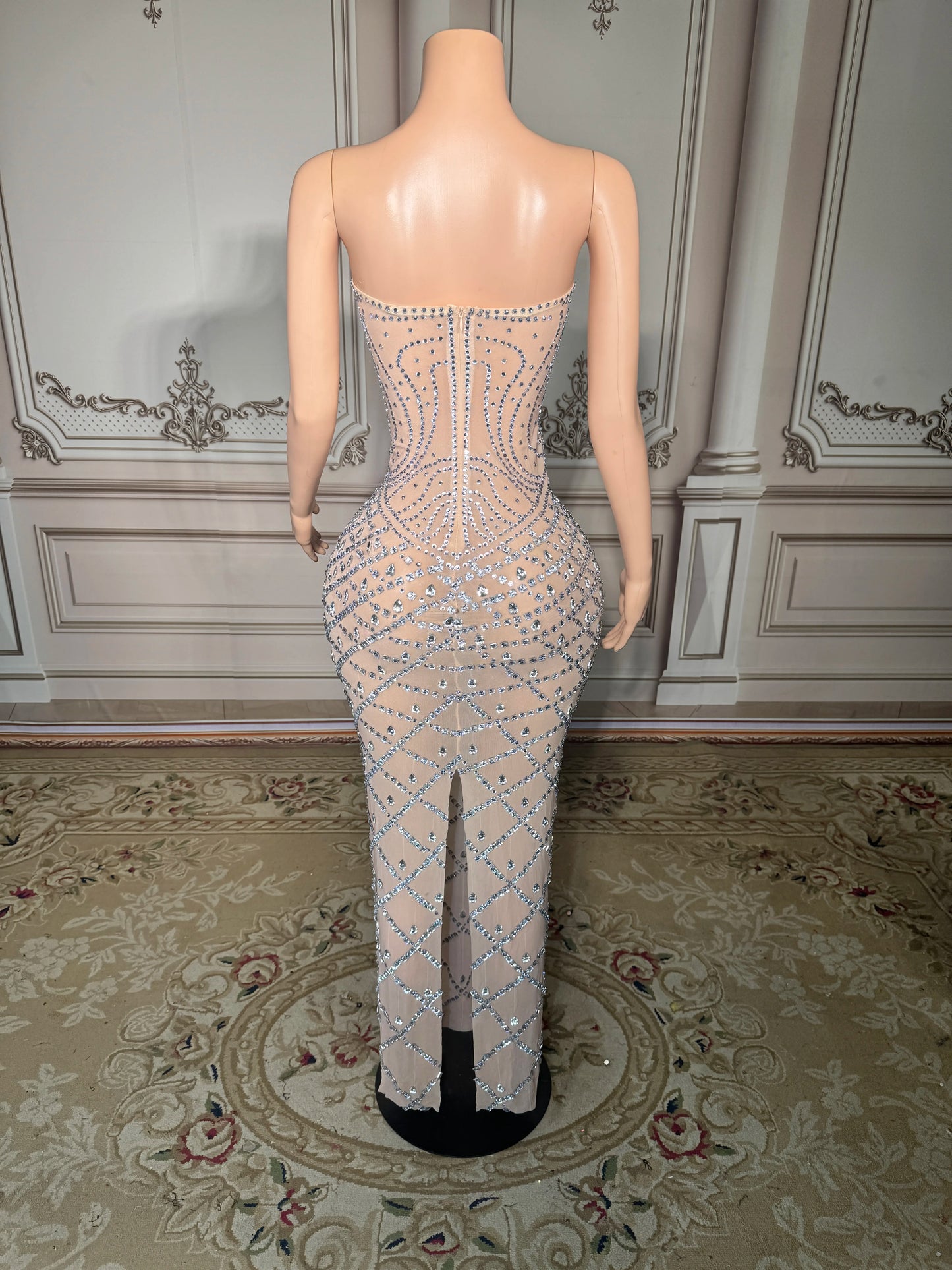 ZD Sparkly Colored Rhinestone Strapless Off-the-shoulder Natural Waist Club Party Dresses Ball Long Gown Floor Length Evening