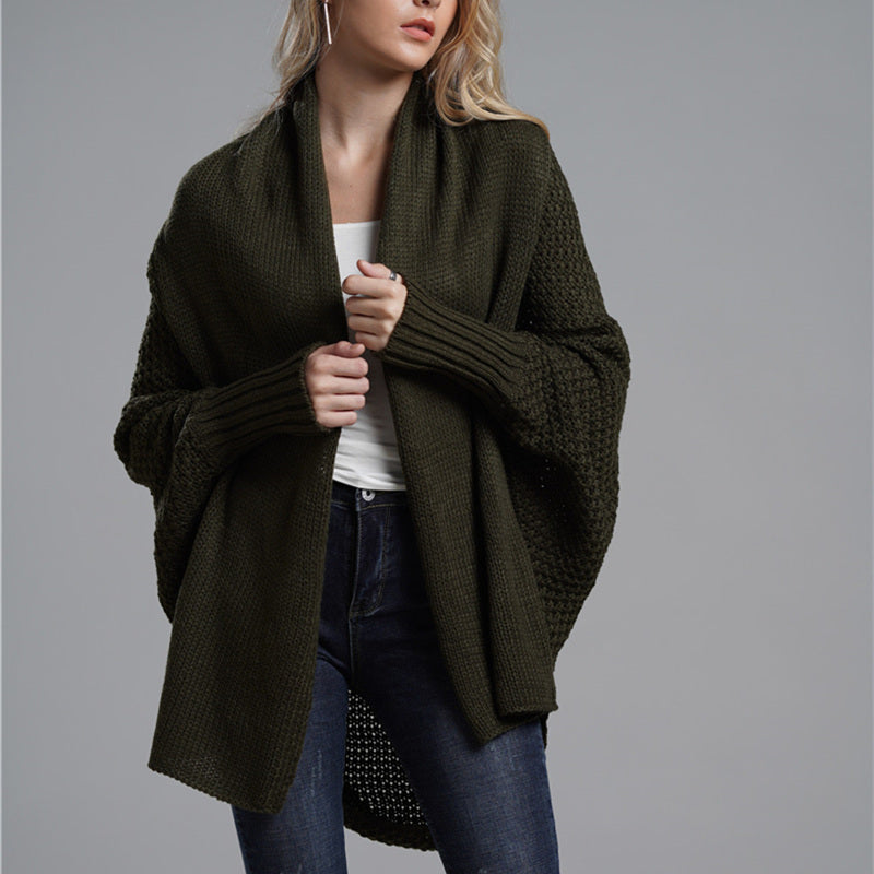 women fashion solid color elegant sweaters coat plus size batwing sleeve oversize cardigans