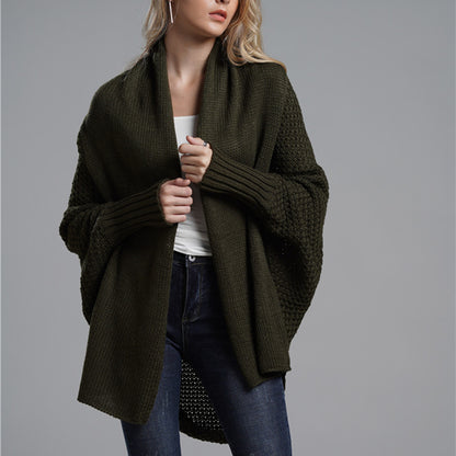 women fashion solid color elegant sweaters coat plus size batwing sleeve oversize cardigans