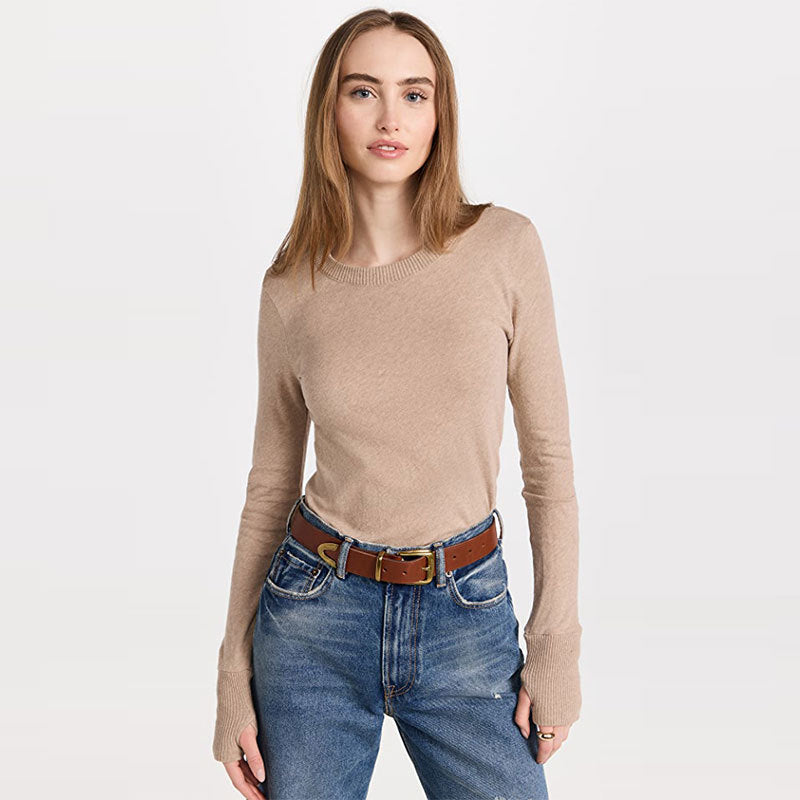 Hot sales pure color o-neck mujer sweaters pullover long sleeve slim fit women modest basic jumpers