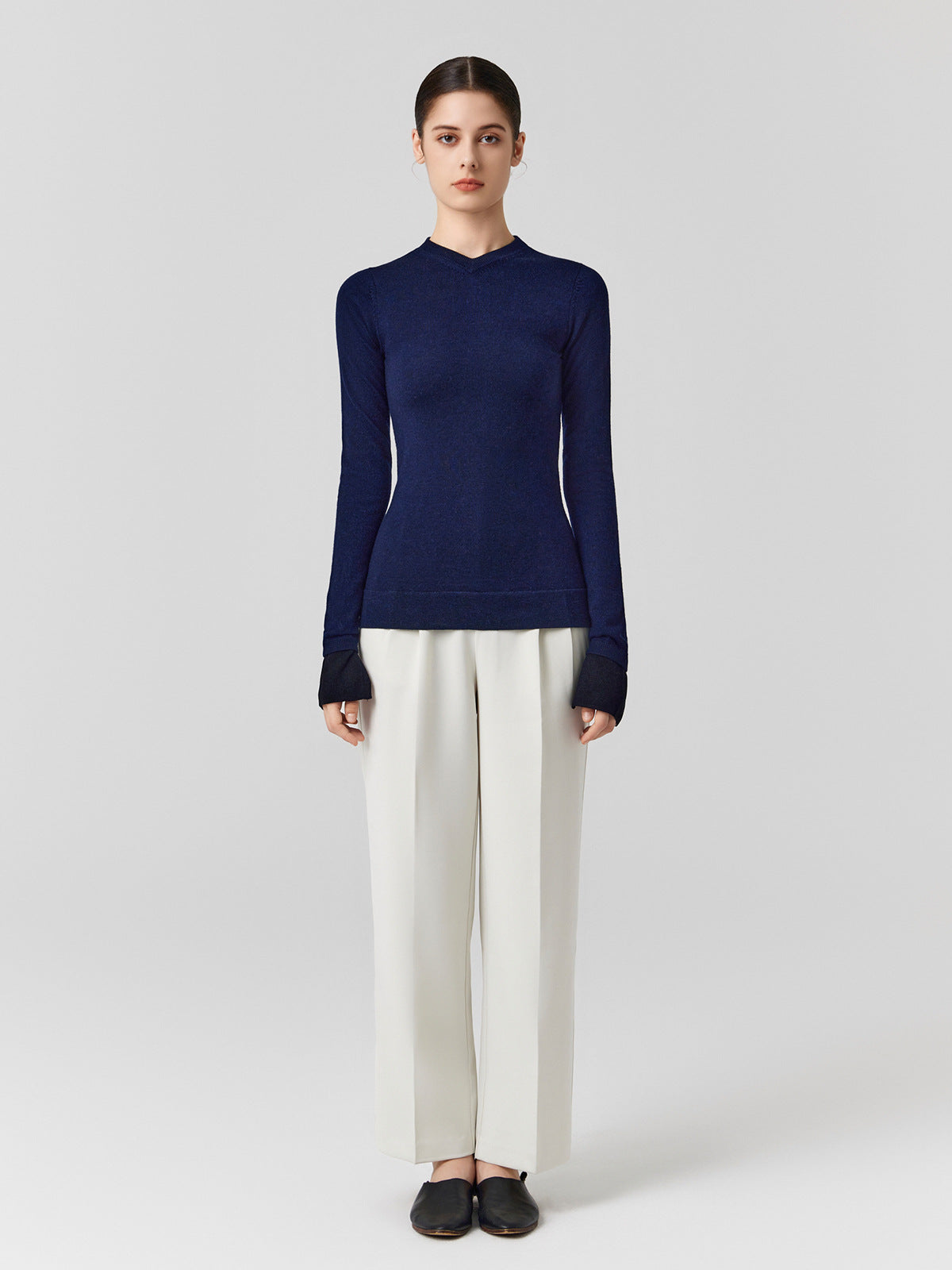 Merino Wool small V-neck knitwear Autumn winter silk wool elegant sweaters knitted basic sweaters top