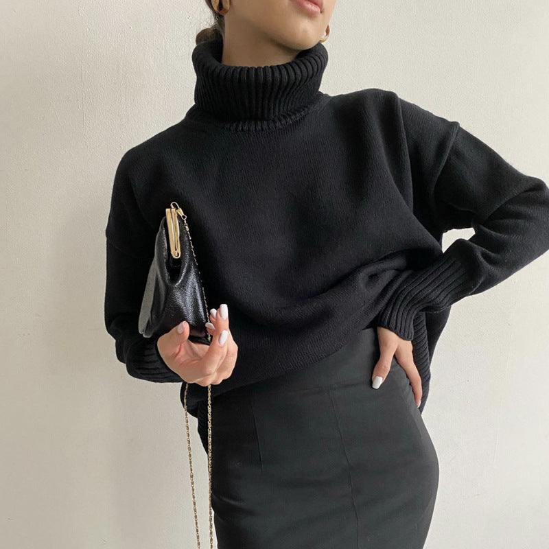 High quality Women’s fashion knitwear Oversize Long Sleeve Turtleneck Jumper Thick Warm Knitted Pullover Sweater