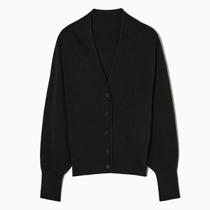 V neck single-breasted sweaters coat slim fit waist jumpers solid color elegant women cardigans