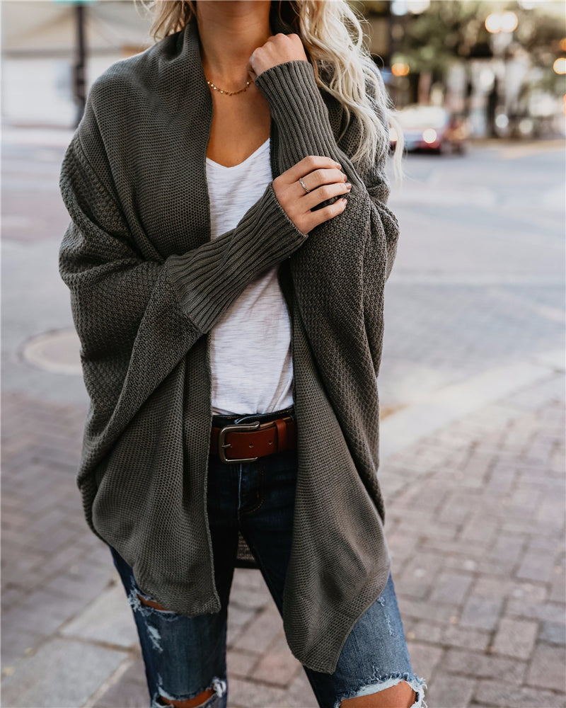 women fashion solid color elegant sweaters coat plus size batwing sleeve oversize cardigans