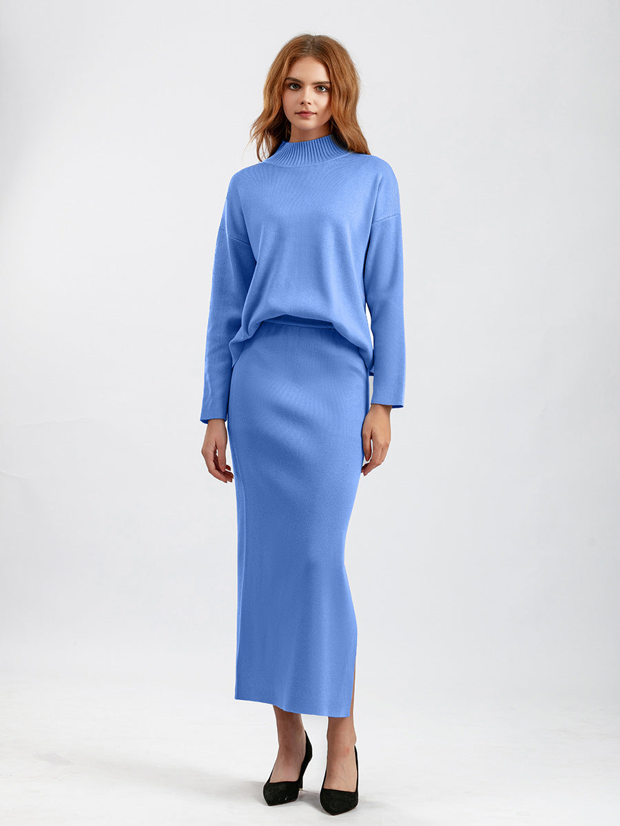 autumn winter casual loose knitted dress high waist side split two piece skirts set elegant women sweater outfits