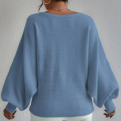 Autumn winter lantern sleeve jumpers crew neck oversize women off shoulder fashion sweaters