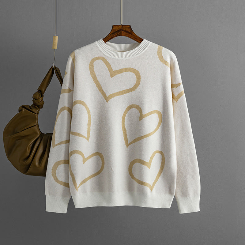 Hot selling Casual Valentine’s Day Long Sleeve Knitwear Color Blocking Knitted Loose Heart Pullover Women Sweater