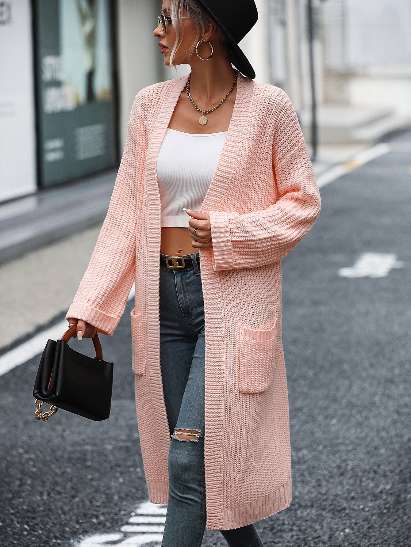 2026 Long Sleeve knitwear fall winter solid color loose women knitted cardigan sweater with pockets