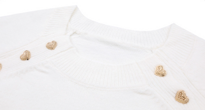New arrivals pullover elegant jumper women autumn winter o-neck striped shoulder button loose sweaters