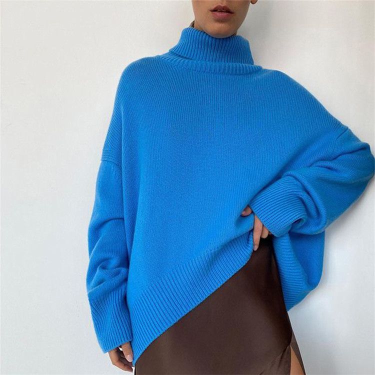 casual knitwear solid color turtleneck long women oversize elegant sweaters