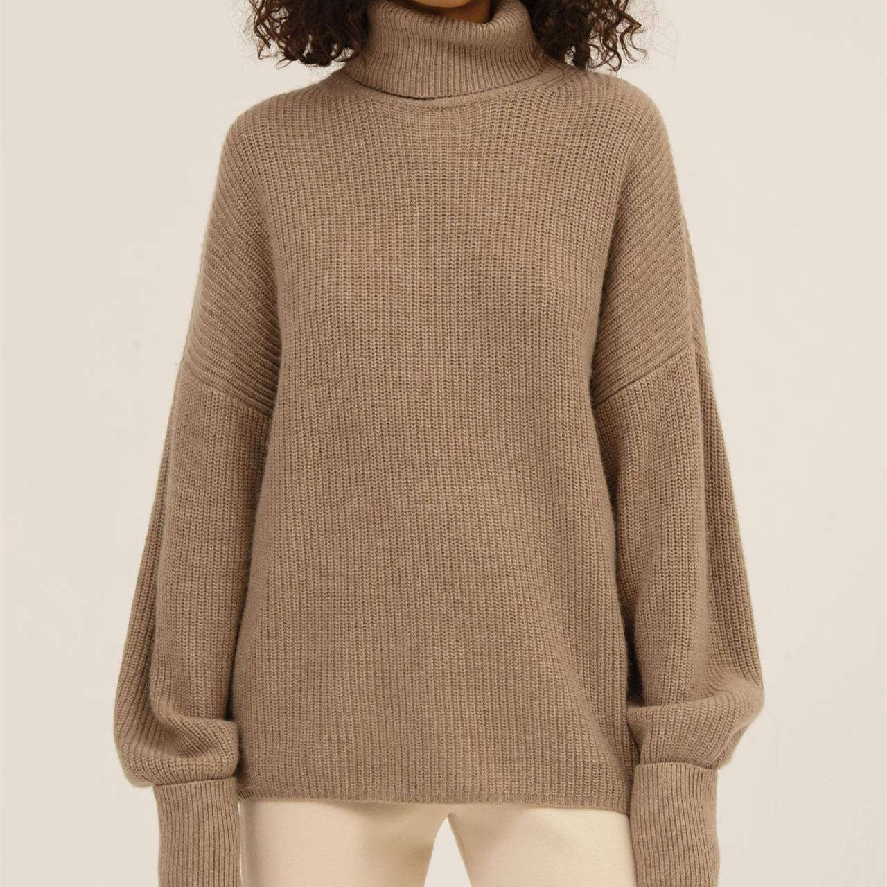 New arrivals high collar solid color lantern-sleeve knitwear pullover knitted sweater