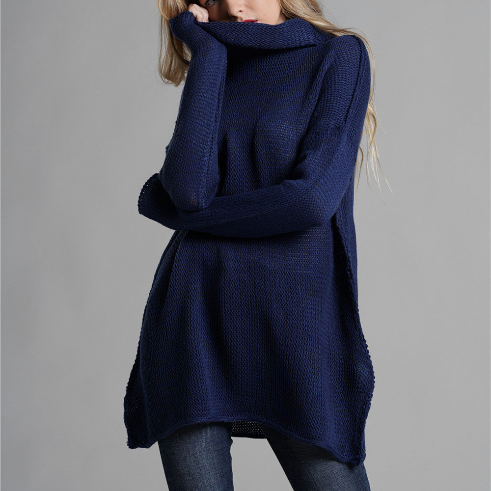 New arrival rolled collar jumper casual loose pure color winter autumn long sleeve women sweaters