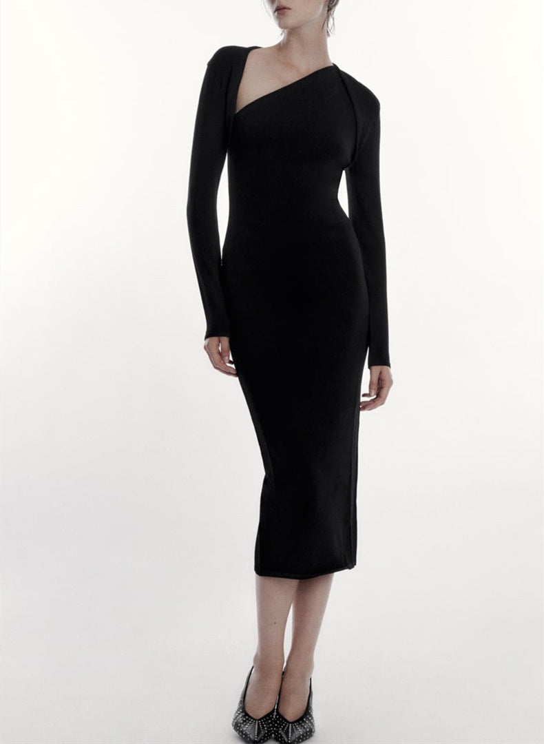 Knitwear winter long sleeve slim fit irregular design casual maxi hollow out knit dress women