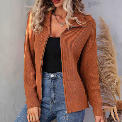 Knitwear turn down neck long sleeve wool casual winter knit top women knitted sweater cardigan