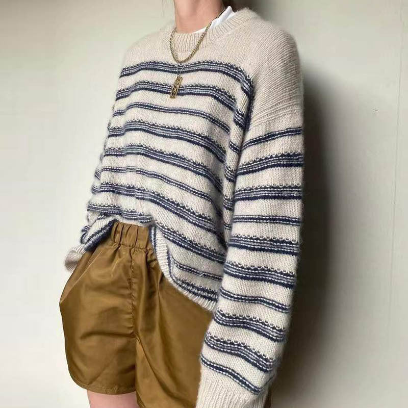 Autumn winter round neck casual pullover sweaters women long sleeve striped fashion jumper mujer
