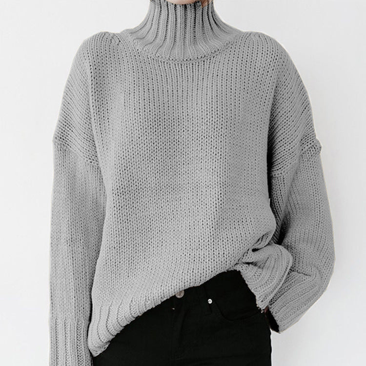 Turtle neck women solid color winter autumn oversize pullover casual Knit sweater