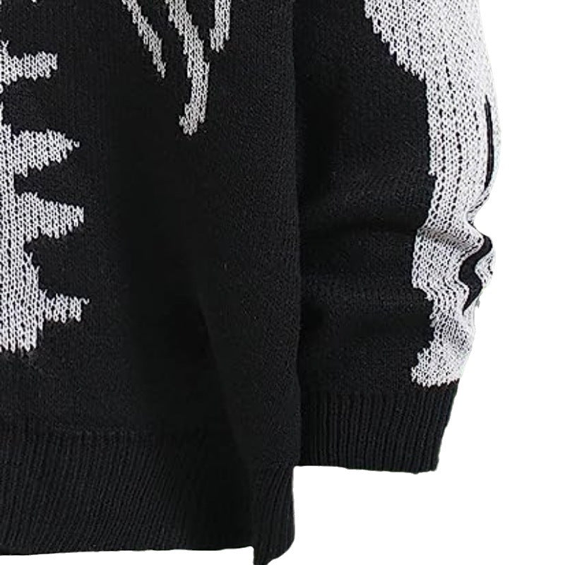 knitwear single-breasted v neck jacquard knitted sweaters oversize skull halloween cardigans women