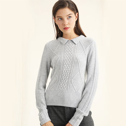New design spring summer lapel collar cable knit sweaters women pullover long sleeve knitted sweater