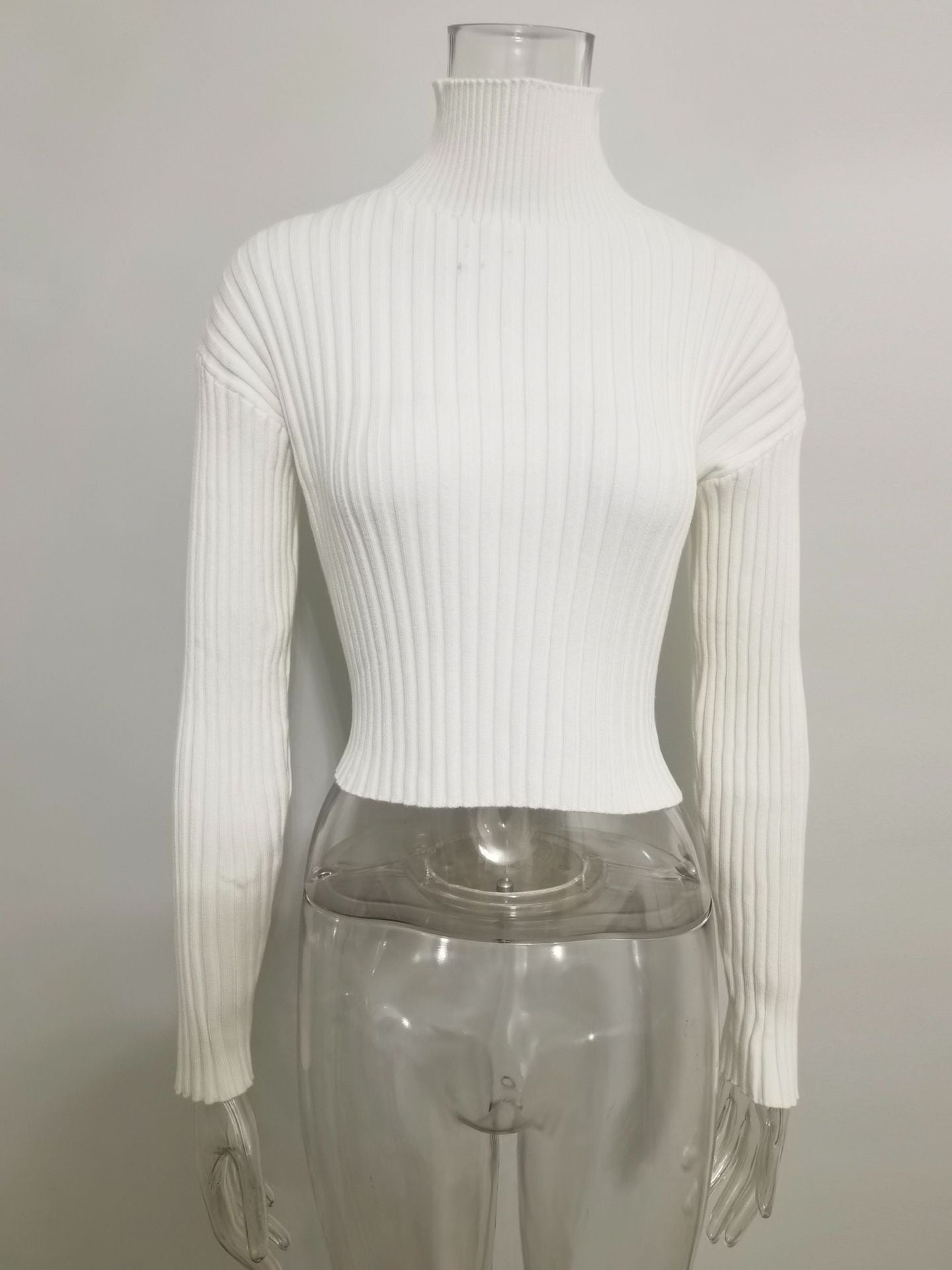 Autumn winter solid color basic jumpers Turtleneck slim fit cropped short knitwear women chunky needles sweater