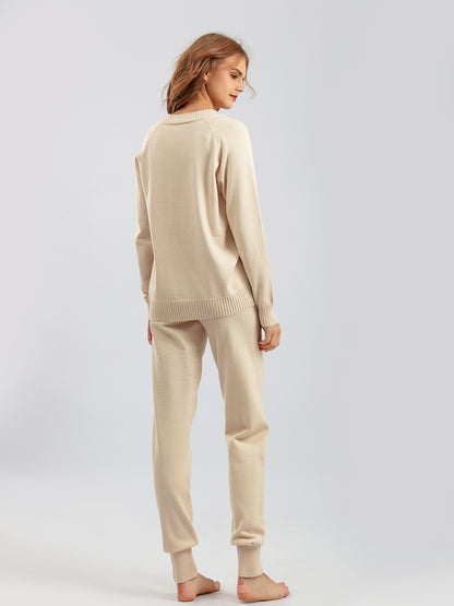 New style sweater Harun 2 piece outfits v neck casual knitwear pullover women knitted two piece pants set
