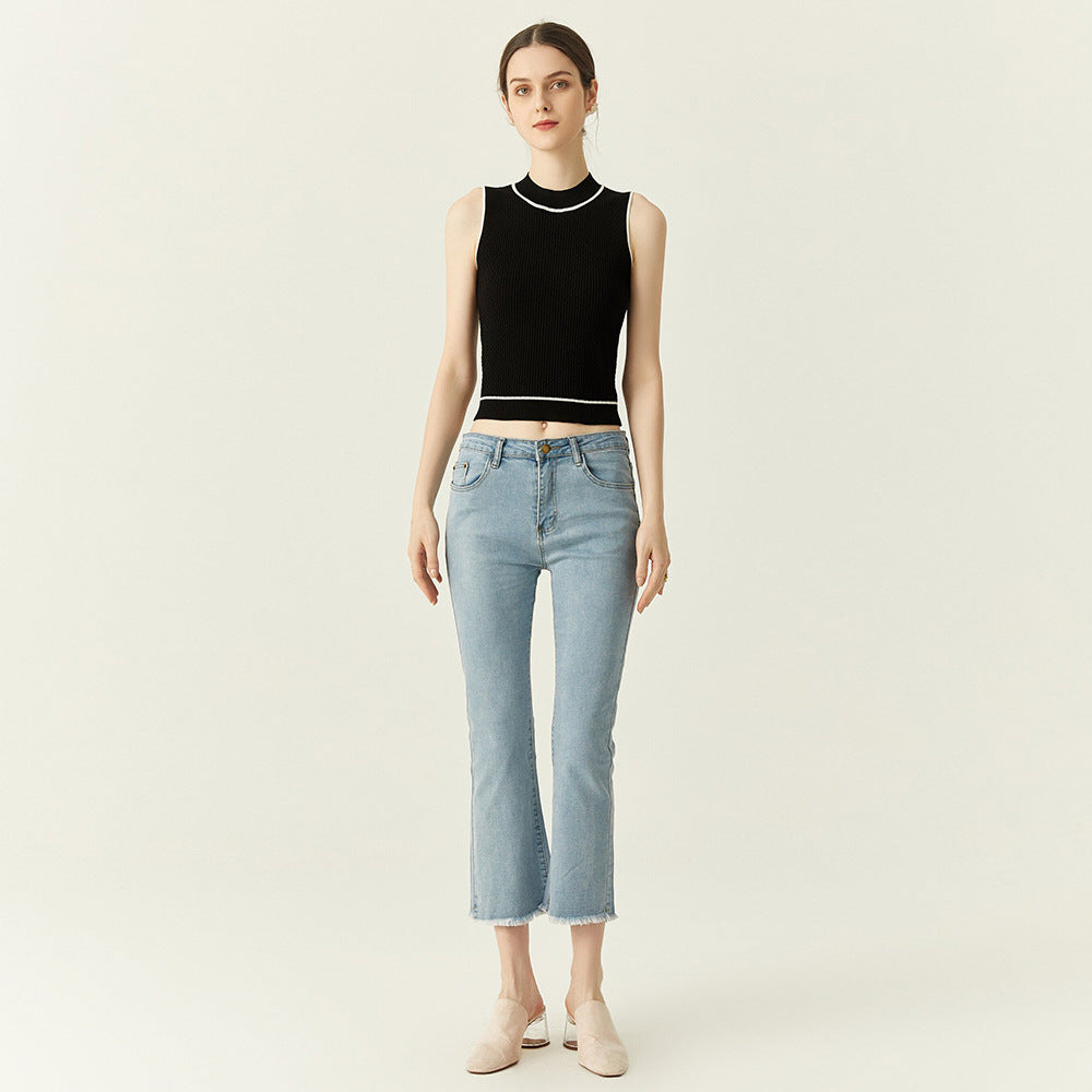 High quality round neck sleeveless sexy camisole bodycon color blocking cool women summer knitted vest