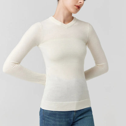 Merino Wool small V-neck knitwear Autumn winter silk wool elegant sweaters knitted basic sweaters top