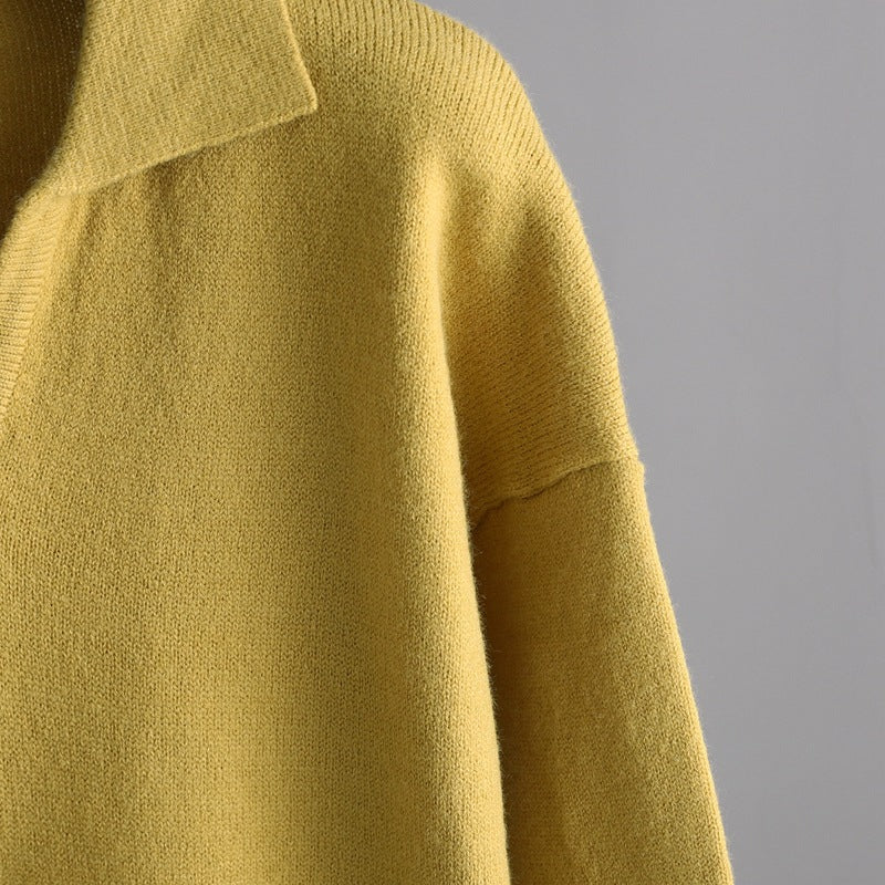 Autumn Winter Solid color Loose Polo Collar Sweater Wide Leg Pants Temperament Women’s 2 piece knitted Set