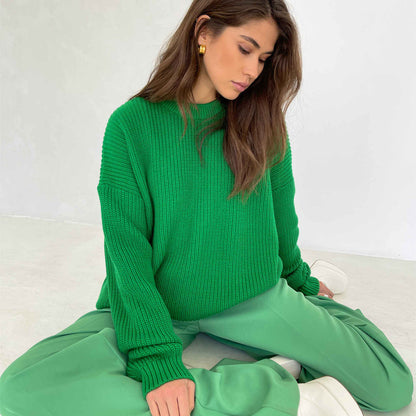Women’s knitwear o-neck loose solid color fall winter oversize pullover elegant sweaters