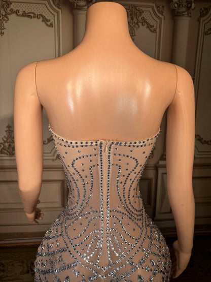 ZD Sparkly Colored Rhinestone Strapless Off-the-shoulder Natural Waist Club Party Dresses Ball Long Gown Floor Length Evening