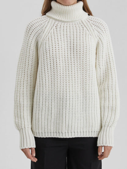 women acrylic high neck knitted tops long sleeve solid color pullover casual sweater