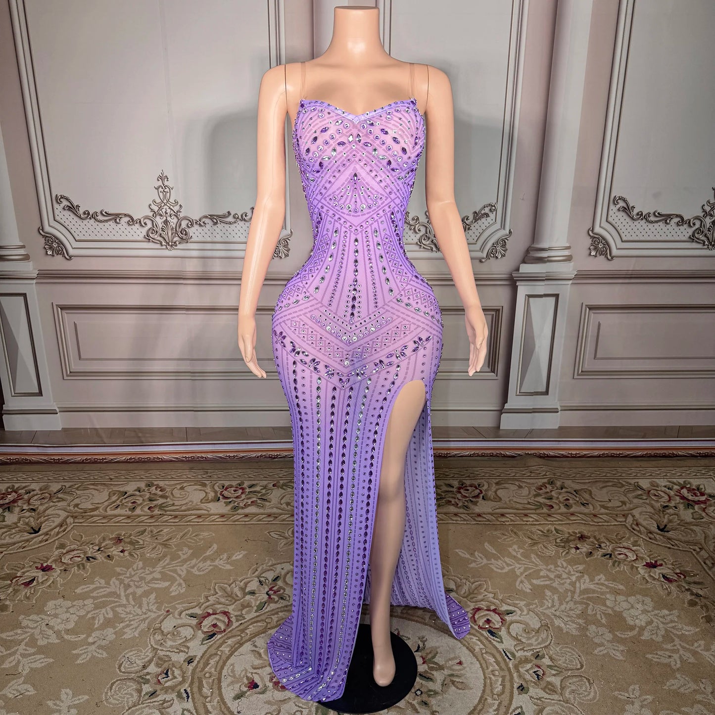 ZD Luxury Elegant A-Line Bodycon Floor-Length Backless Sleeveless Dress Women High Quality Crystal Diamond Rhinestone Romantic