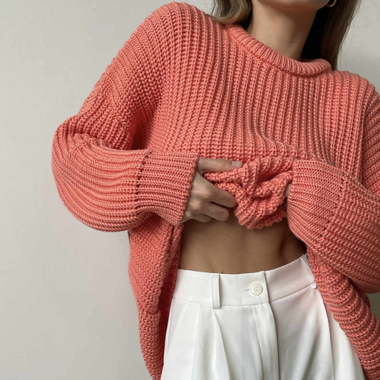 Women’s knitwear o-neck loose solid color fall winter oversize pullover elegant sweaters