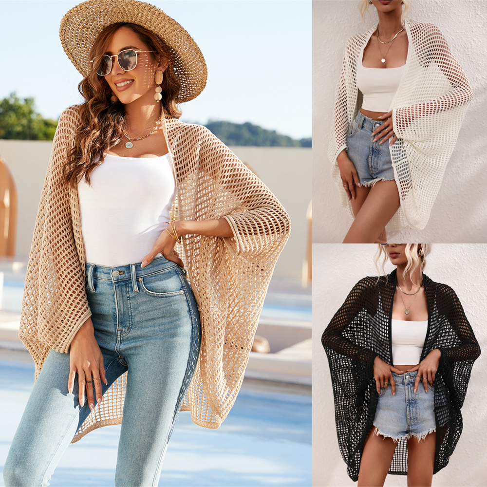 Women clothing summer sexy hollow out beach wear cover seaside holiday outfits knitted long smock